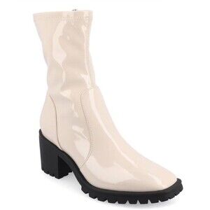 Journee Collection Women's 7.5 Ivory Patent Block Heel Ankle Boots